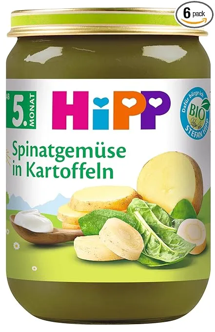 HiPP Bio Spinatgemüse mit Kartoffeln für Babys ab 5. Monat 6er Pack (6x190g)