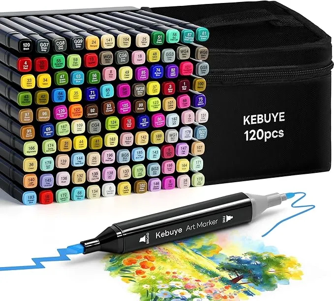 Kebuye Alkohol Marker Set Alkohol Stifte Set 120 Farben Marker Filzstifte Twin Tip Kuenstler Stifte Permanenter Marker FueR Manga Design Malerei Zeichnung Twin Markers Art mit Lagerbasis