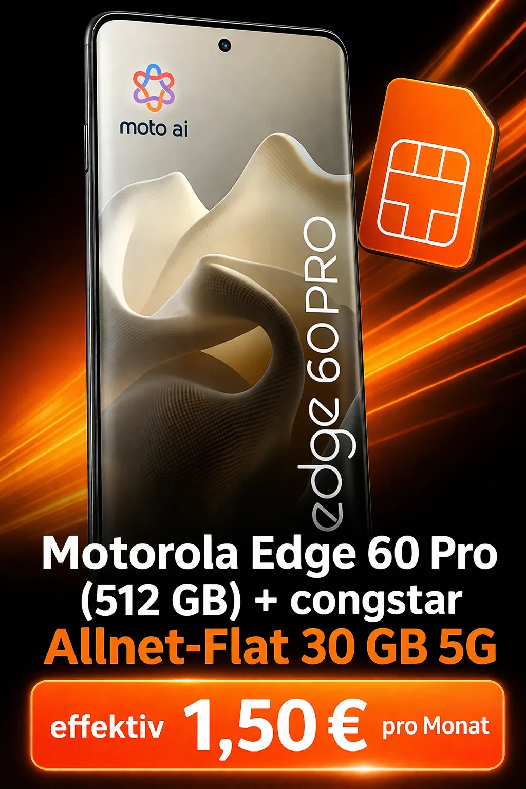Gomibo: Motorola Edge 60 Pro (512 GB) + 30,00 € Cashback + congstar Allnet-Flat 30 GB 5G für 19,00 € / Monat + 5,95 € einmalig