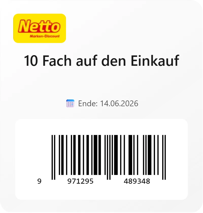 Netto Marken Discount 10 Fach auf den Einkauf Barcode 9971295489348