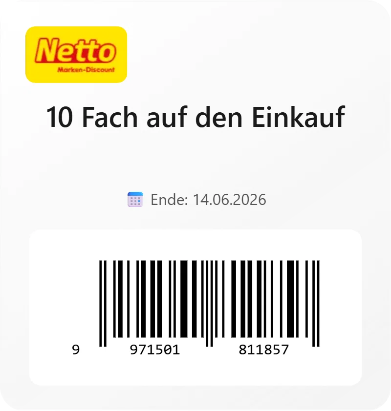 Netto Marken Discount 10 Fach auf den Einkauf Barcode 9971501811857