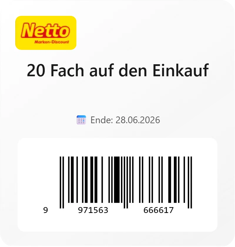 Netto Marken Discount 20 Fach auf den Einkauf Barcode 9971563666617