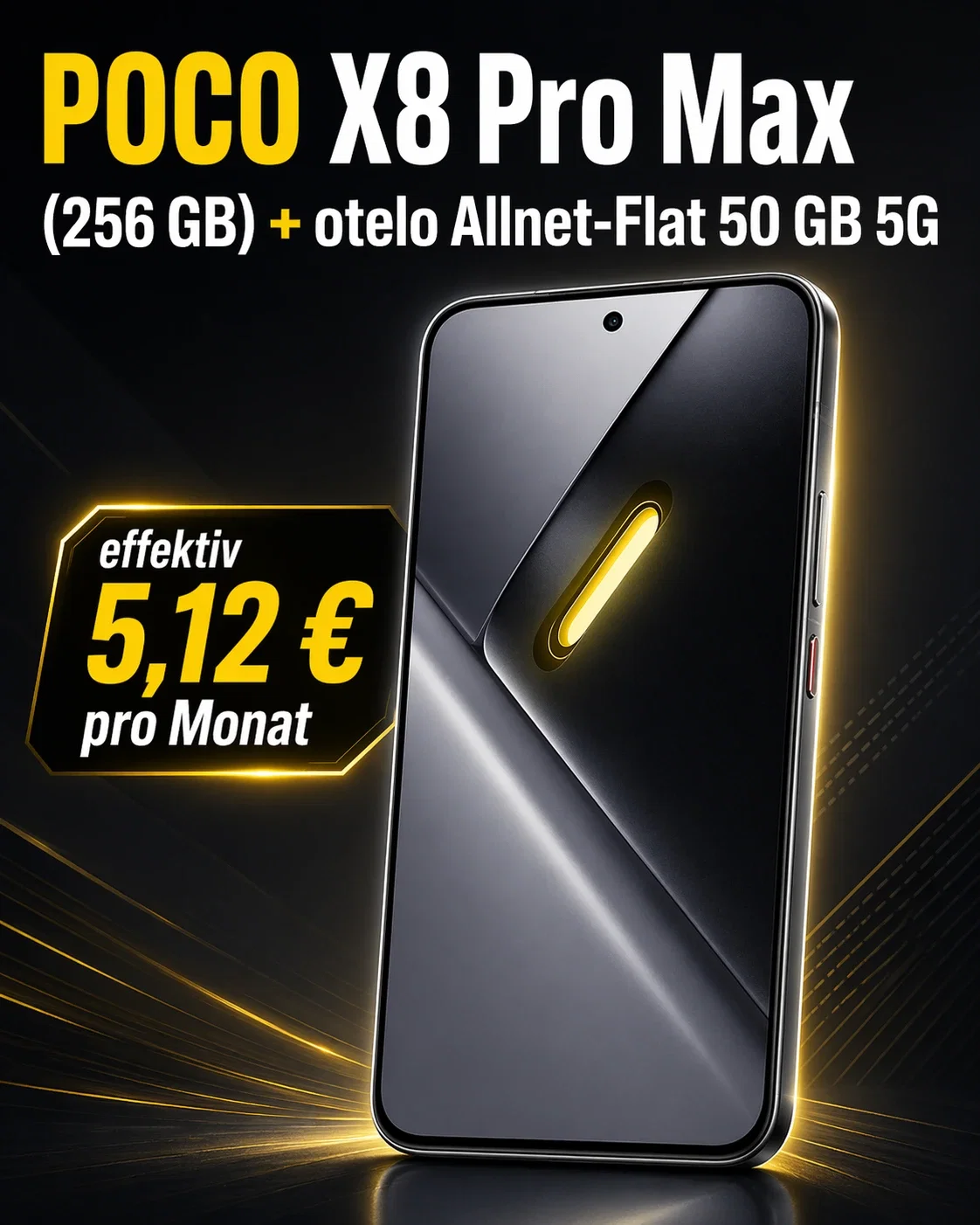 Gomibo: POCO X8 Pro Max (256 GB) + otelo Allnet-Flat 50 GB 5G für 19,99 € / Monat + 83,95 € einmalig