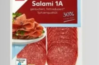 Produktbild der K-Classic Delikatess Salami 1A fettreduziert in der 100g Packung von Kaufland, betroffenen vom Rückruf wegen E. coli.