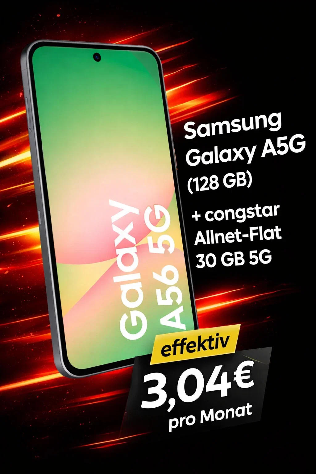 Gomibo: Samsung Galaxy A56 5G (128 GB) + 80,00 € Cashback + congstar Allnet-Flat 30 GB 5G für 19,00 € / Monat + 5,95 € einmalig