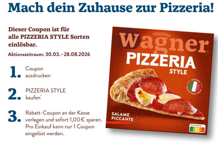 Wagner Pizzeria Style Pizza: 1€ Sofortrabatt per Coupon