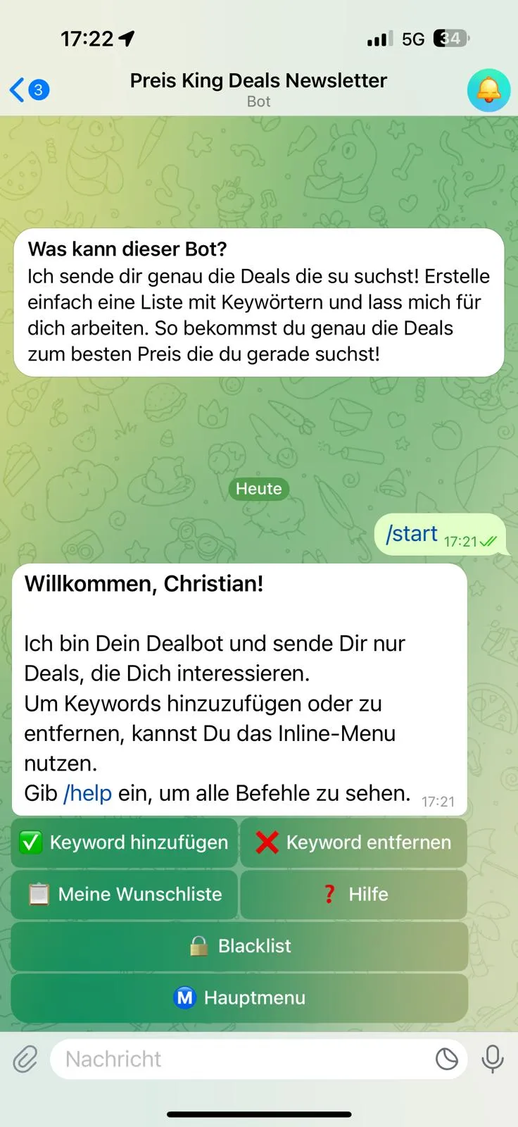 Cashback Telegram Bot Preis King Dealbot sendet Gutscheine und Angebote per Smartphone