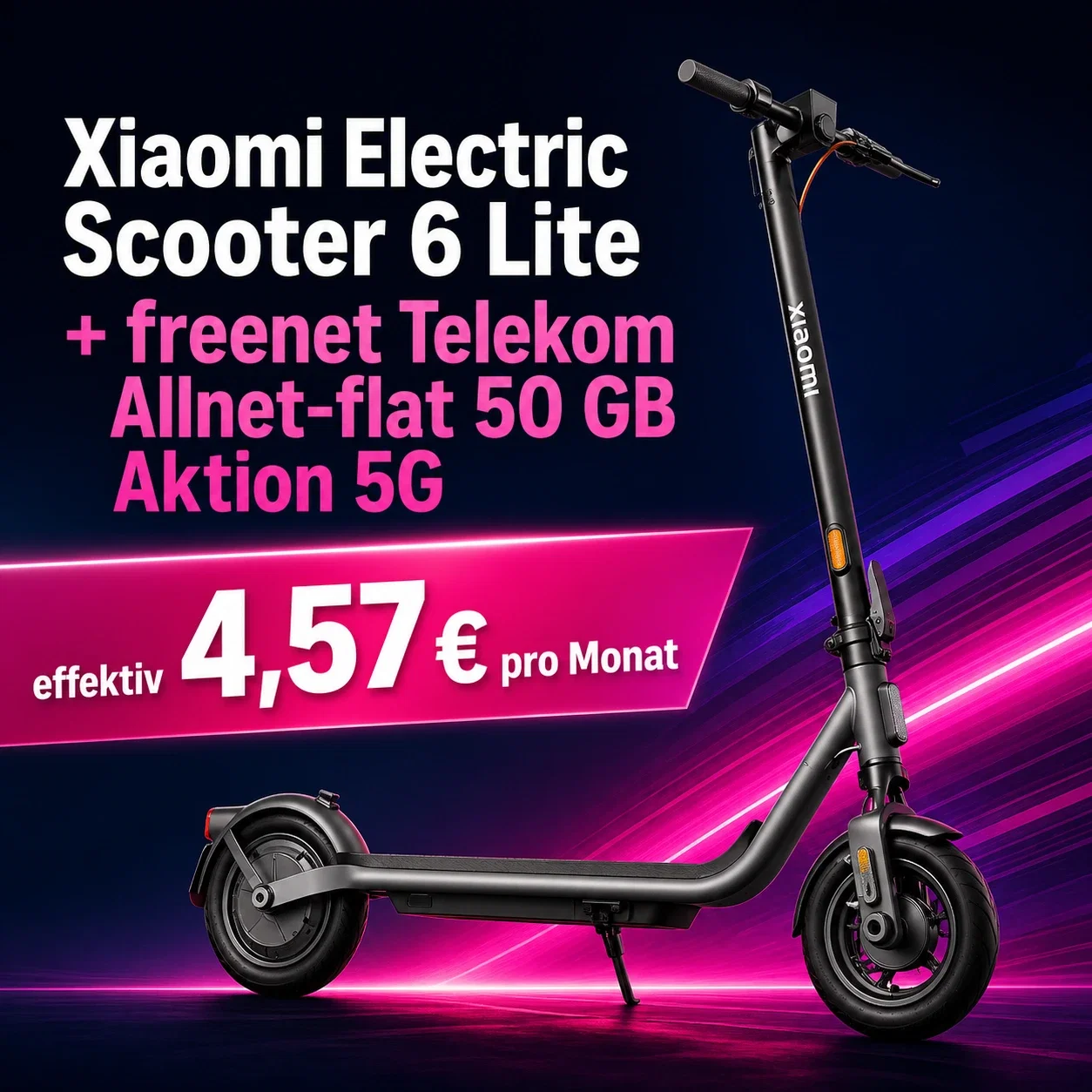 Logitel: Xiaomi Electric Scooter 6 Lite + freenet Telekom Allnet-flat 50 GB Aktion 5G für 19,99 € / Monat + 83,99 € einmalig