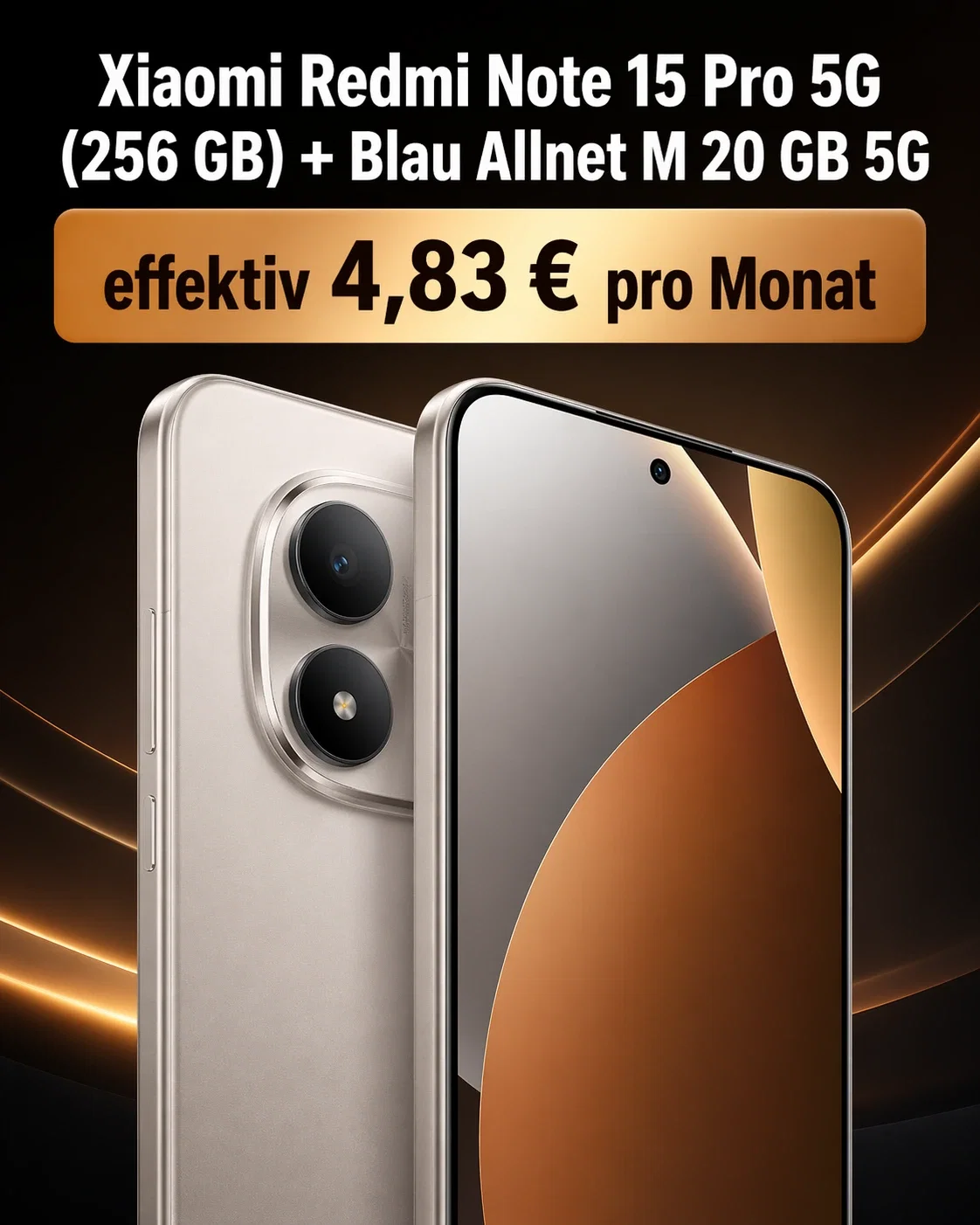 Blau: Xiaomi Redmi Note 15 Pro 5G  (256 GB) + Xiaomi Redmi Watch 5 Active + Blau Allnet M 20 GB 5G für 16,99 € / Monat + 17,99 € einmalig