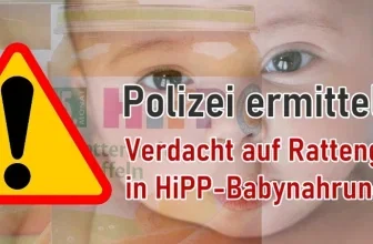 Ein Bild mit einem Baby und einem Glas HiPP-Babykost im Hintergrund, überlagert von einem Warndreieck