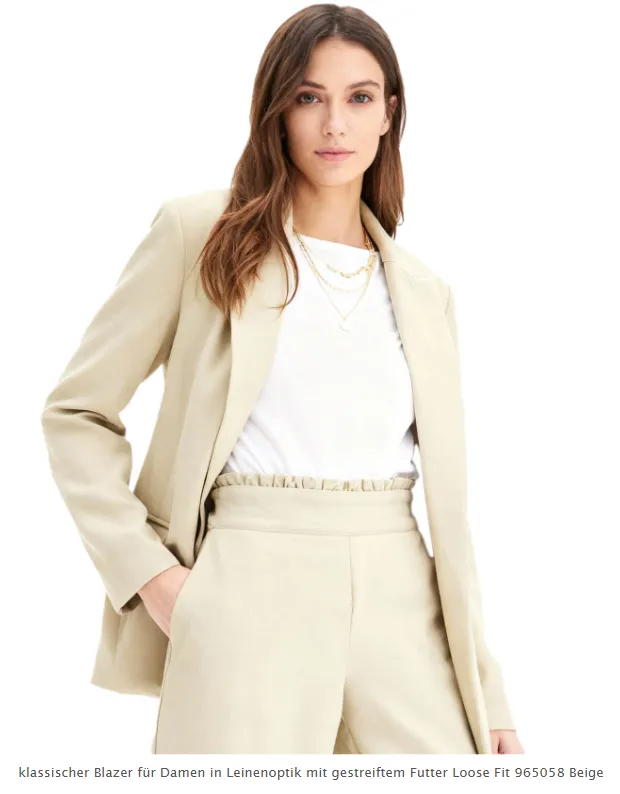 Klassischer Blazer für Damen in Leinenoptik Loose Fit 965058 Beige (Gr. 34 bis 52)