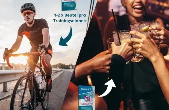 Ein Mann auf einem Fahrrad neben einer Frau, die Drinks hält, mit sanotact Elektrolyte Plus im Bild