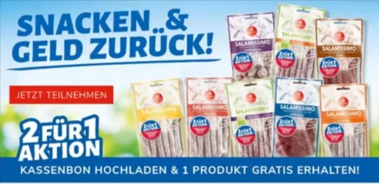 Wiltmann Salamissimo: 2 für 1 Cashback-Aktion auf alle Salami-Snacks