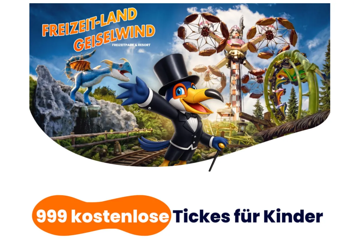 Freizeit-Land Geiselwind verschenkt 999 Kinder-Tickets – zusätzlich 15% Rabatt auf Eintrittskarten
