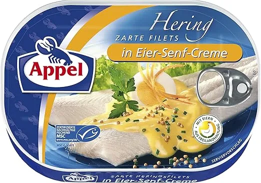 Appel Heringsfilets zarte Fisch Filets in Eier Senf Creme MSC Appel Heringsfilets zarte Fisch-Filets in Eier-Senf-Creme MSC