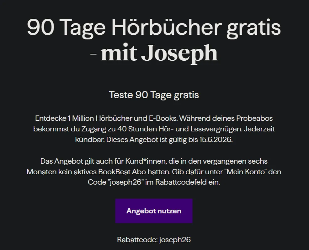 BookBeat 90 Tage gratis testen – 40 Stunden Hörbücher und E-Books ohne Risiko