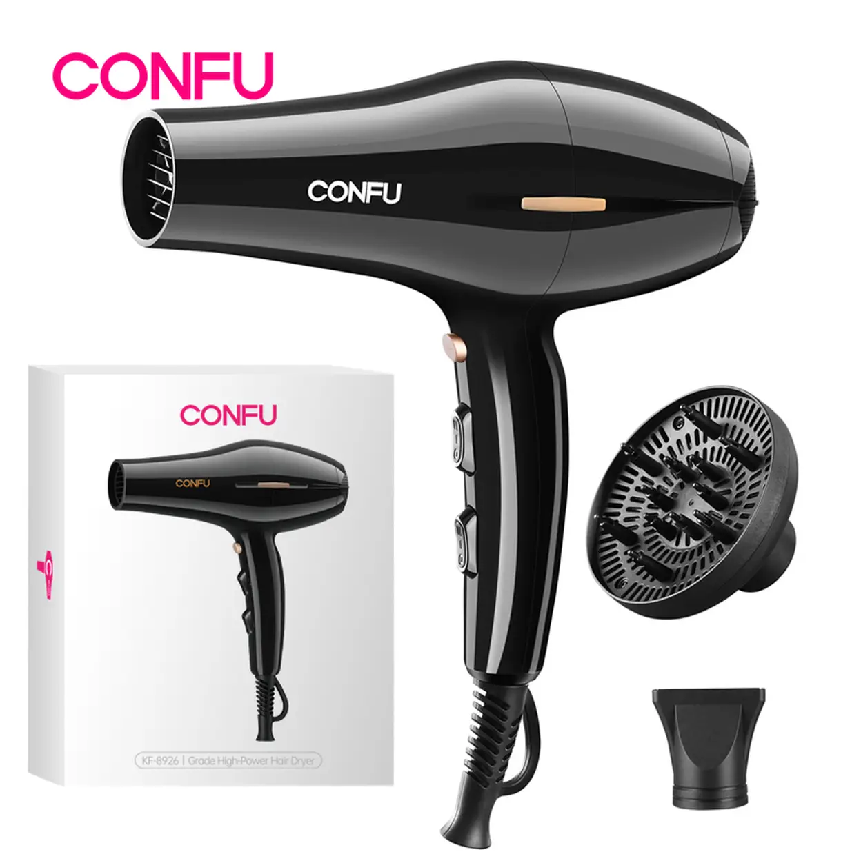 CONFU Hochgeschwindigkeits-Haartrockner 8926 schwarz (2300 W, 19.000 U/min)