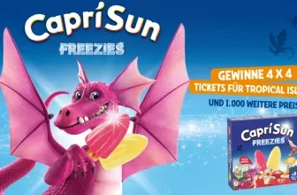 Capri-Sun Freezies Gewinnspiel: Ein pinker Drache hält ein Freezie