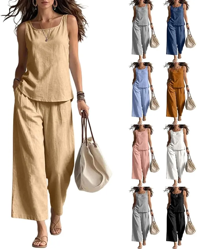 Cowyams Damen Zweiteiler Sommer Musselin Set (11 Farben, Gr. S bis 3XL)