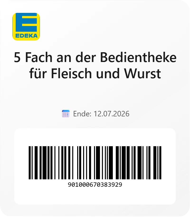 Edeka 5 Fach an der Bedientheke fuer Fleisch und Wurst Barcode 901000670383929 Edeka 5 Fach an der Bedientheke fuer Fleisch und Wurst Barcode 901000670383929
