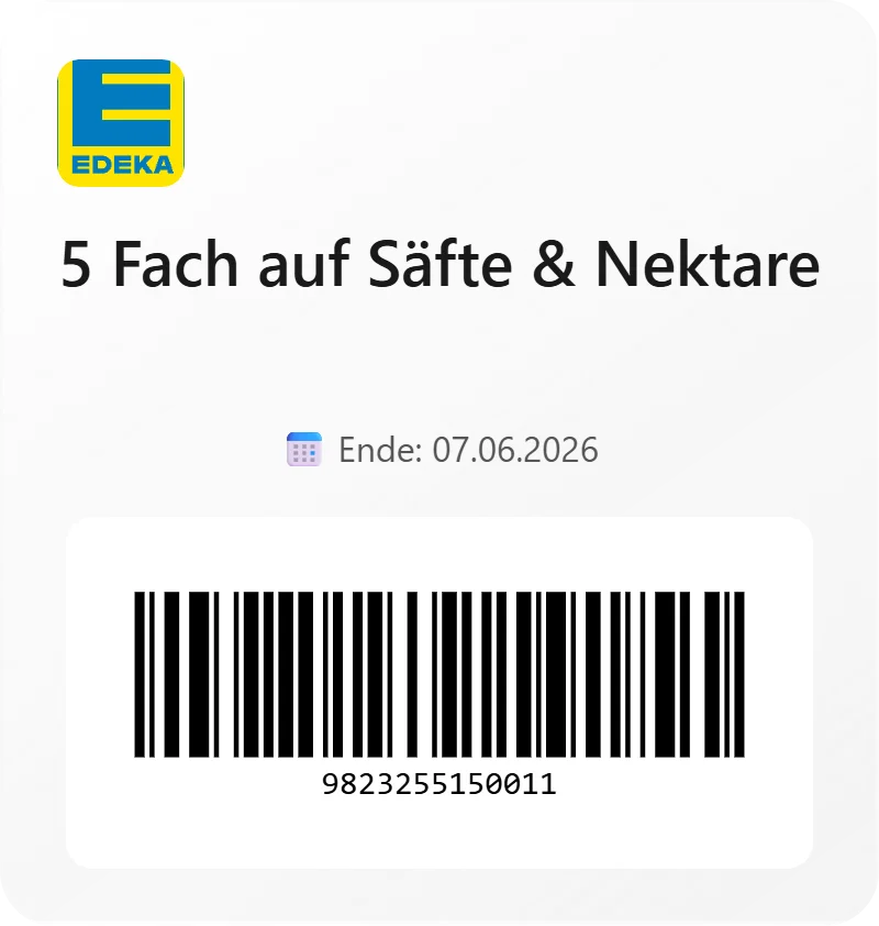 Edeka 5 Fach auf Saefte Nektare Barcode 9823255150011 Edeka 5 Fach auf Saefte Nektare Barcode 9823255150011