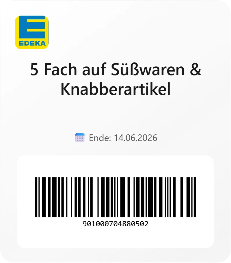 Edeka 5 Fach auf Suesswaren Knabberartikel Barcode 901000704880502 Edeka 5 Fach auf Suesswaren Knabberartikel Barcode 901000704880502