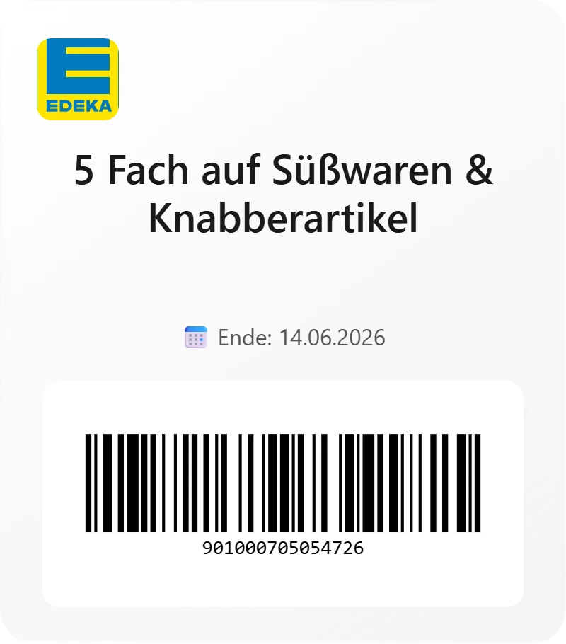 Edeka 5 Fach auf Suesswaren Knabberartikel Barcode 901000705054726 Edeka 5 Fach auf Suesswaren Knabberartikel Barcode 901000705054726