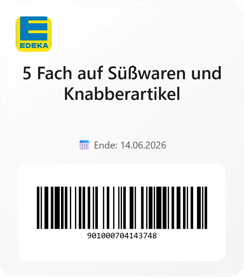 Edeka 5 Fach auf Suesswaren und Knabberartikel Barcode 901000704143748 Edeka 5 Fach auf Suesswaren und Knabberartikel Barcode 901000704143748