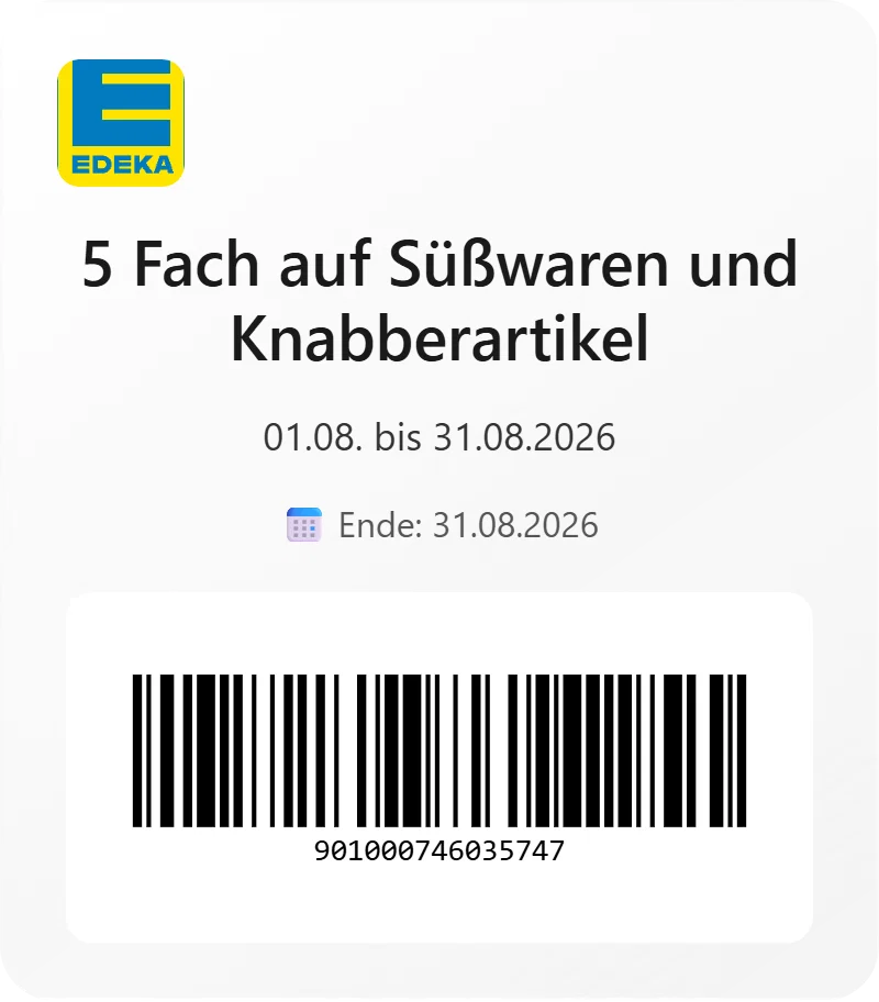 Edeka 5 Fach auf Suesswaren und Knabberartikel Barcode 901000746035747 Edeka 5 Fach auf Suesswaren und Knabberartikel Barcode 901000746035747