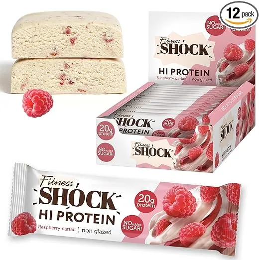 FitnesSHOCK High Proteinriegel Himbeere-Parfait Geschmack 12 Pack (12x60g)