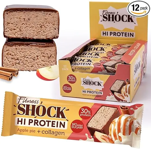 FitnesSHOCK Proteinriegel Set (30% Proteingehalt, Apfelkuchen mit Zimt-Geschmack 12Stk)