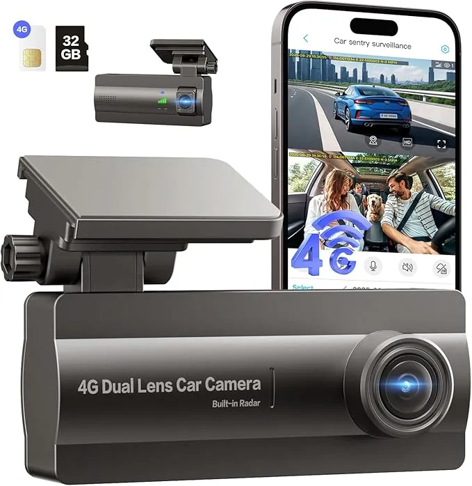 LTE Dashcam Vorne Hinten 2K/1080P mit 24/7-Parkmodus