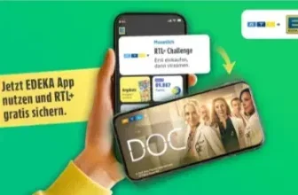 Hand hält zwei Smartphones mit EDEKA App und RTL+ Angebot