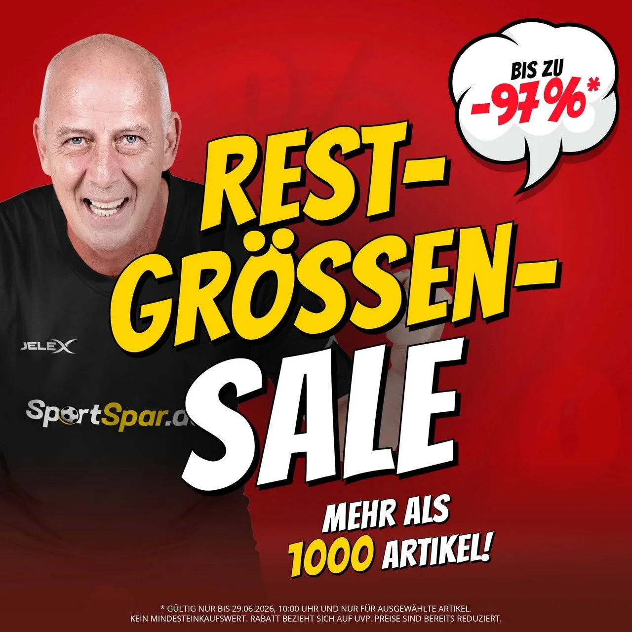 SportSpar Restgrößen Sale mit mehr als 1.000 Produkte mit bis zu 97 % Rabatt ggü. UVP