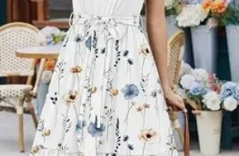 Zeagoo Damen Kleid Sommer V-Ausschnitt Midikleid Ärmellos