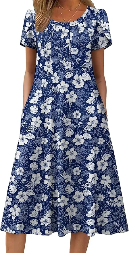 Zeagoo Damen Kurzarm Midikleid A Linie Zeagoo Damen Kurzarm Midikleid A-Linie