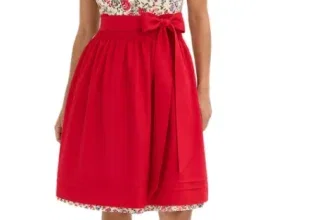 Zweiteiliges Damen Dirndl in Rot/Weiß