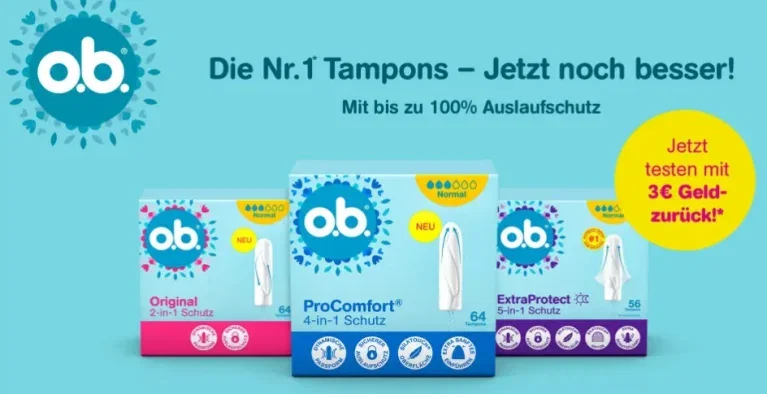 o.b. Tampons 3€ Geld-zurück Aktion
