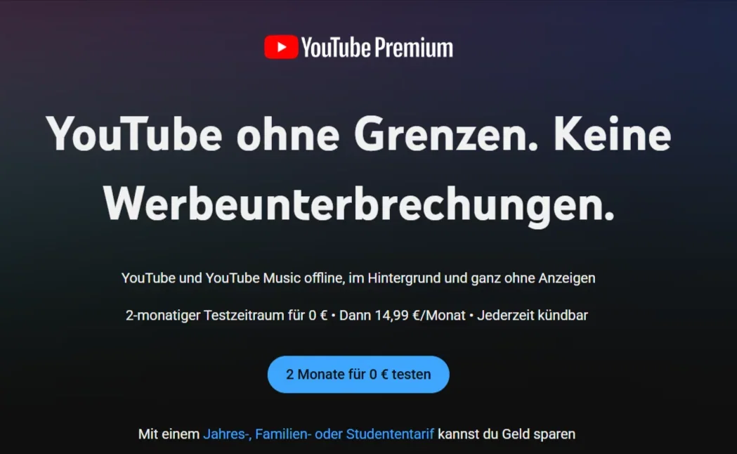 YouTube Premium kostenlos – bis zu 3 Monate ohne Abo-Kosten *personalisiert*