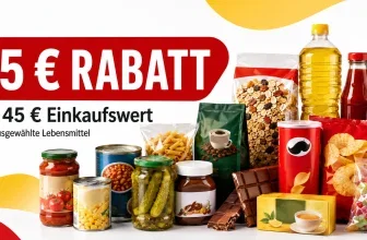 Ein Bild mit verschiedenen Lebensmitteln wie Konserven, Nüssen, Schokolade und Getränken