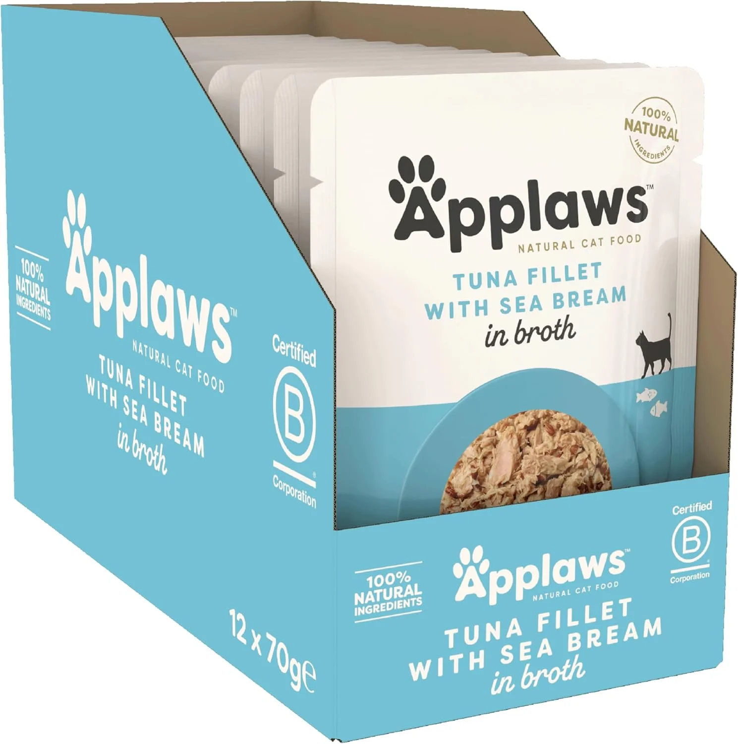 Applaws Premium Natural Katzenfutter Nass Thunfischfilet mit Seebrasse in Bruehe Portionsbeutel 12er Pack Applaws Premium Natural Katzenfutter Nass Thunfischfilet mit Seebrasse in Bruehe Portionsbeutel 12er Pack