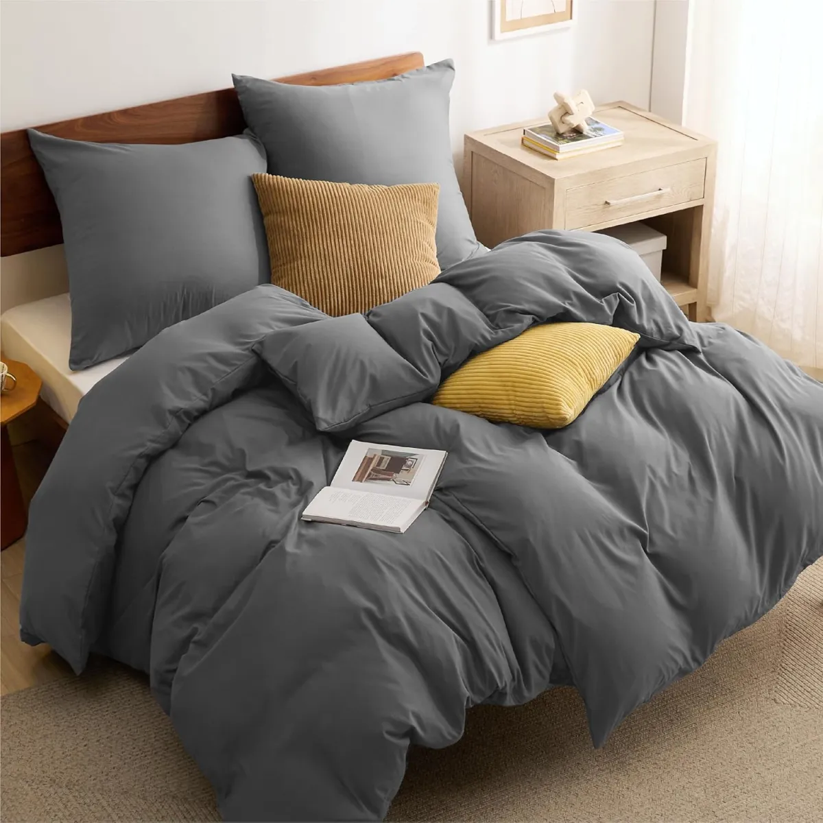BEDSURE Bettwäsche Anthrazit – 1 Bettbezug 220×240 + 2 Kissenbezüge 80X80
