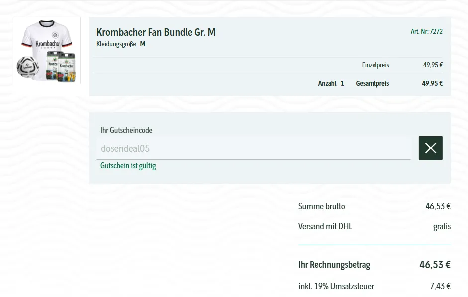 Krombacher Fan Bundle Bestellung Übersicht