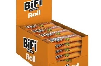 Orangefarbene Schachtel mit BiFi Rindfleischrollen