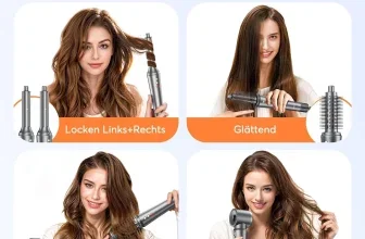 Ein Bild zeigt vier verschiedene Styling-Möglichkeiten mit dem Bopcal 5 in 1 Airstyler Set