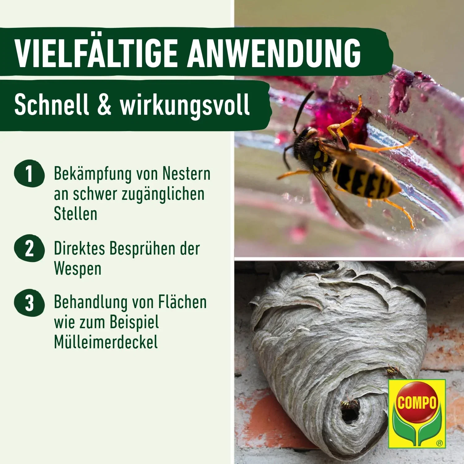 COMPO WespenSTOPP – Wespenspray mit Spruehrohr – wirkt gegen Wespen und Wespennester – Sofort und Langzeitwirkung – Wesp B0DVLP2T4Q 5 COMPO WespenSTOPP – Wespenspray mit Sprührohr