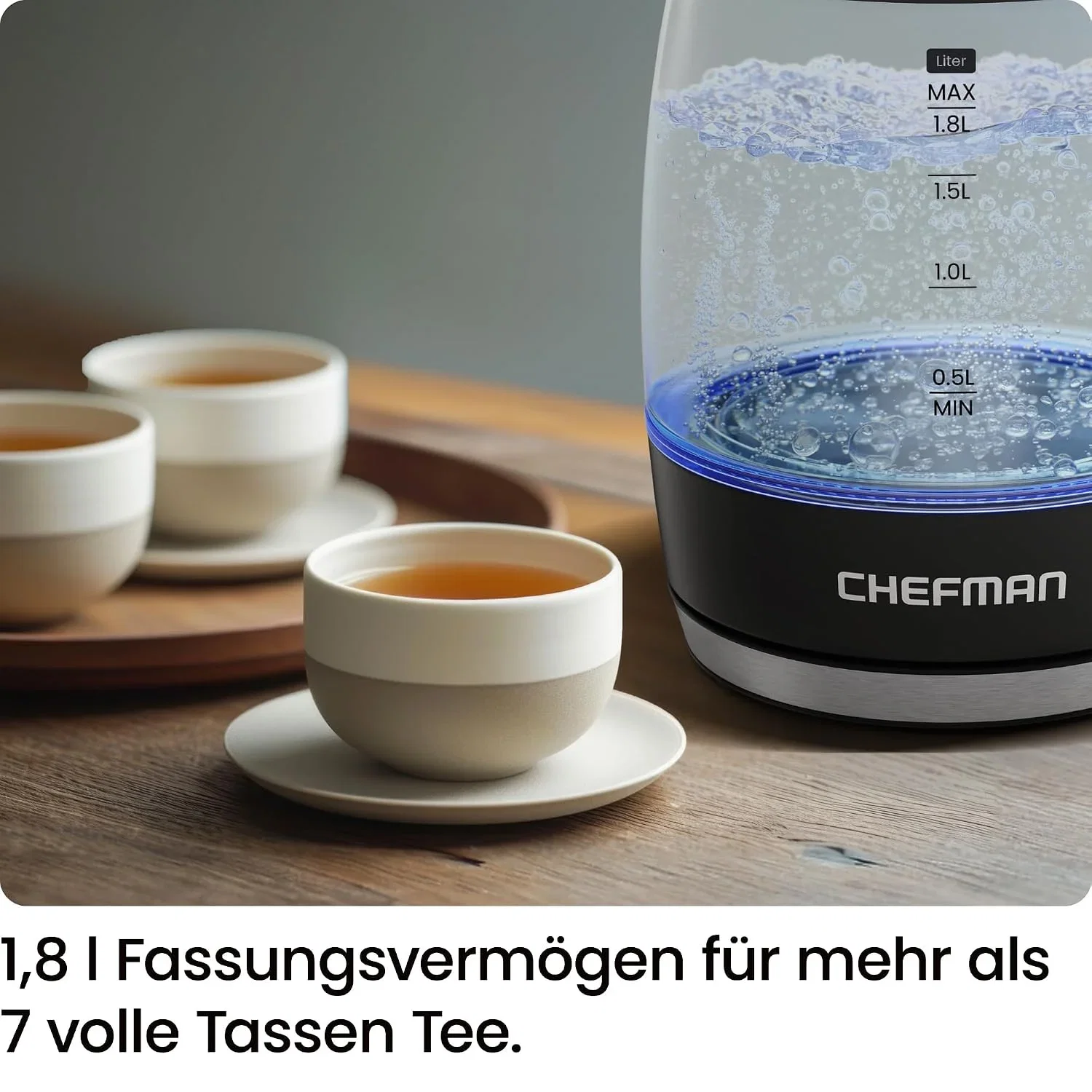Chefman Elektrischer Wasserkocher 18L 2200W autom. Abschaltung BPA frei Borosilikatglas abnehmbarer Deckel Trocke B0DFX3D24L 2