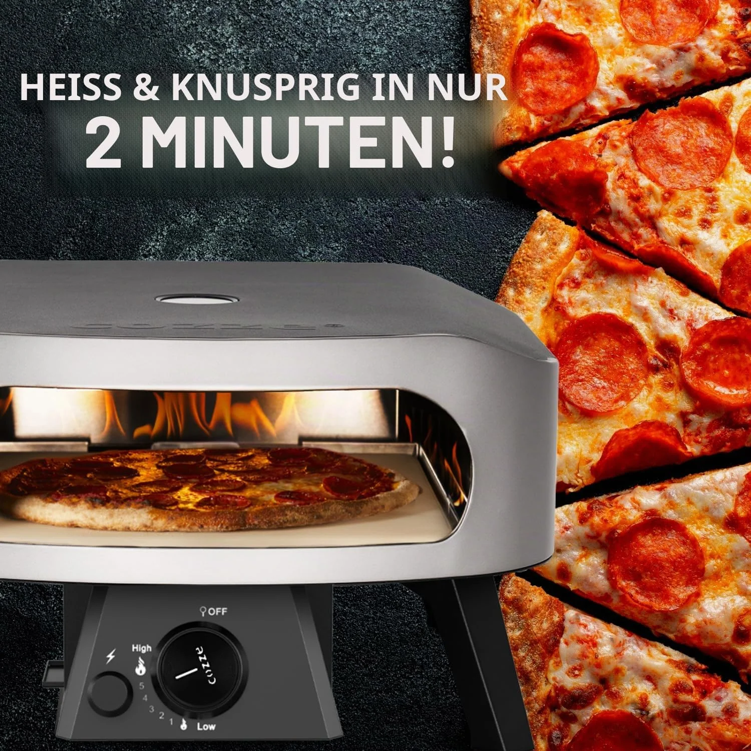 Cozze® 13 Pizzaofen CLASSIC Gas 30 mbar Gratis Cordierit Stein Automatische Einschaltung Integriertes Thermomet B0DTKCCFMK 3 Cozze 13" Pizzaofen CLASSIC