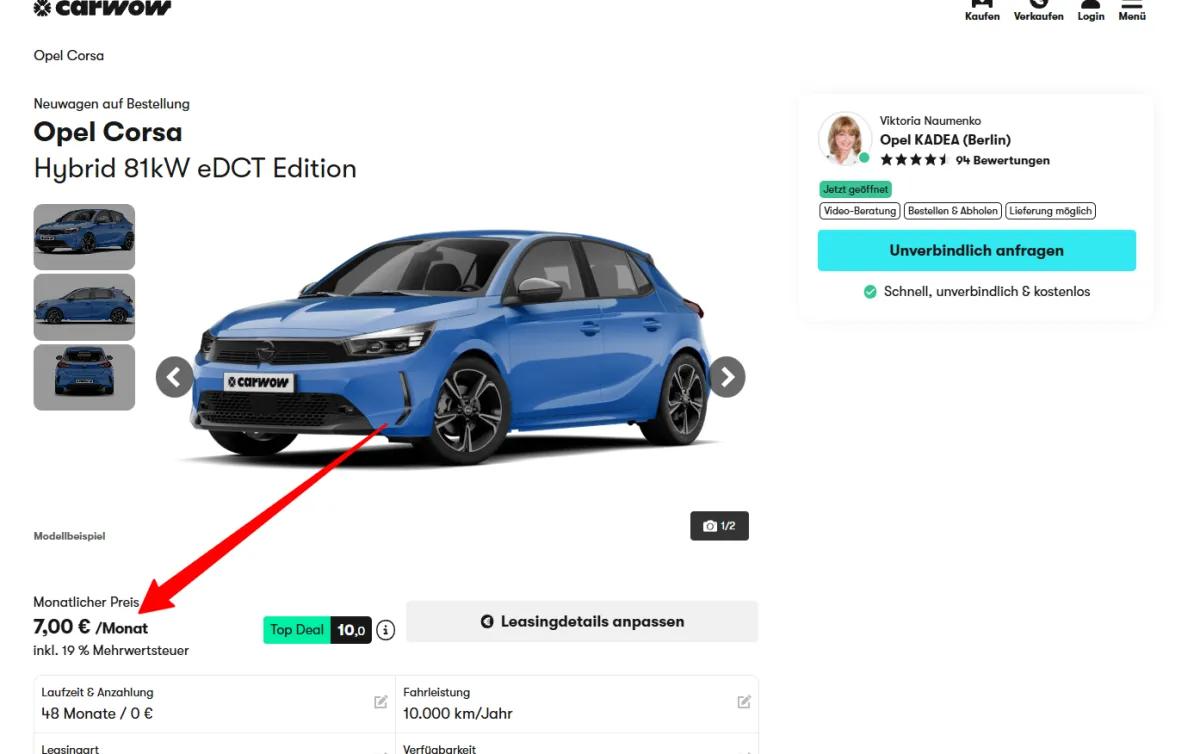 Preisfehler oder Leasing-Kracher? Opel Corsa Hybrid Edition für 7 Euro monatlich bei Carwow