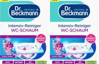 Zwei weiße Kartons mit Dr. Beckmann Logo und floralen Elementen